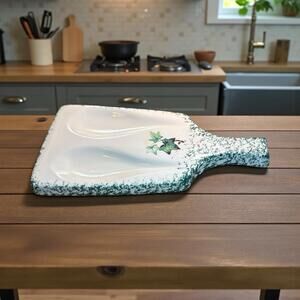 Green Spongeware Ceramic Ivy Double Spoon rest 9.5"